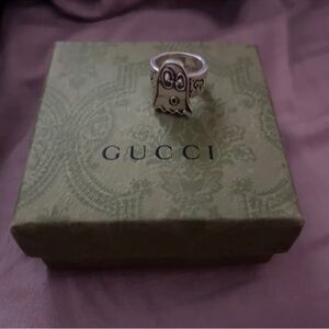 Gucci Silver Ghost Motif Band Ring